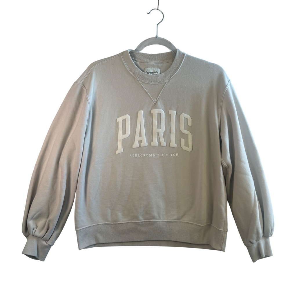 Abercrombie & Fitch Paris Sweatshirt Oatmeal Beige Graphic Crewneck S AF Preppy
